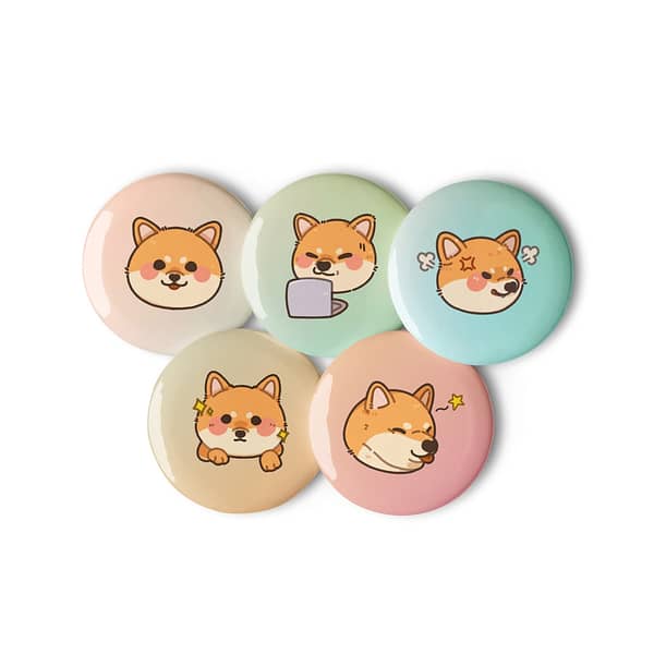 Shiba Inu Pin Buttons (Set of 5) - Official Silly Shibas Merch